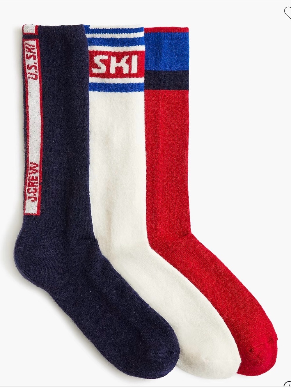 J. Crew 3-Pack Cozy Ski Crew Socks - Navy, White & Red